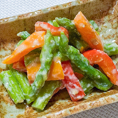 アスパラガスとパプリカの白味噌和え